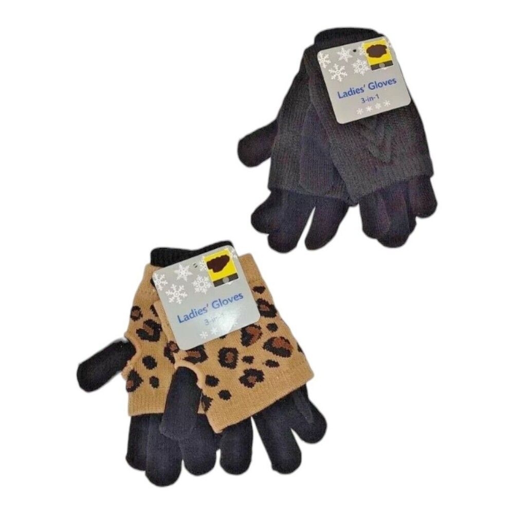 Ladies' Gloves 3-in-1 Acrylic Polyester Spandex Assorted Color Leopard Animal
